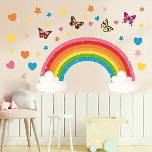 Kid's Wall Decals Stickers Magical Colorful PVC Rainbow Hearts Stars Butterflies